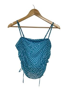SO Brand Junior’s Blue Swirl Checkered Ruched Crop Top Size Medium
